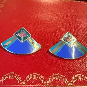Laurel Burch “ Water Lily” Blue and Gold Earrings
